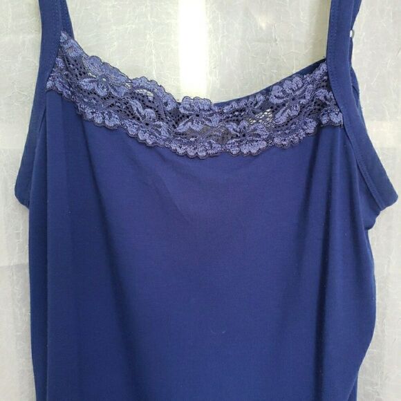 Chicos Cami Tank Blue Lace Trim Adjustable Nylon Stretch Y2k 90s Size 1 US M - Picture 4 of 11